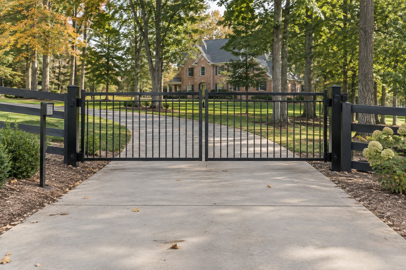Illustrative driveway gate with a keypad entry point